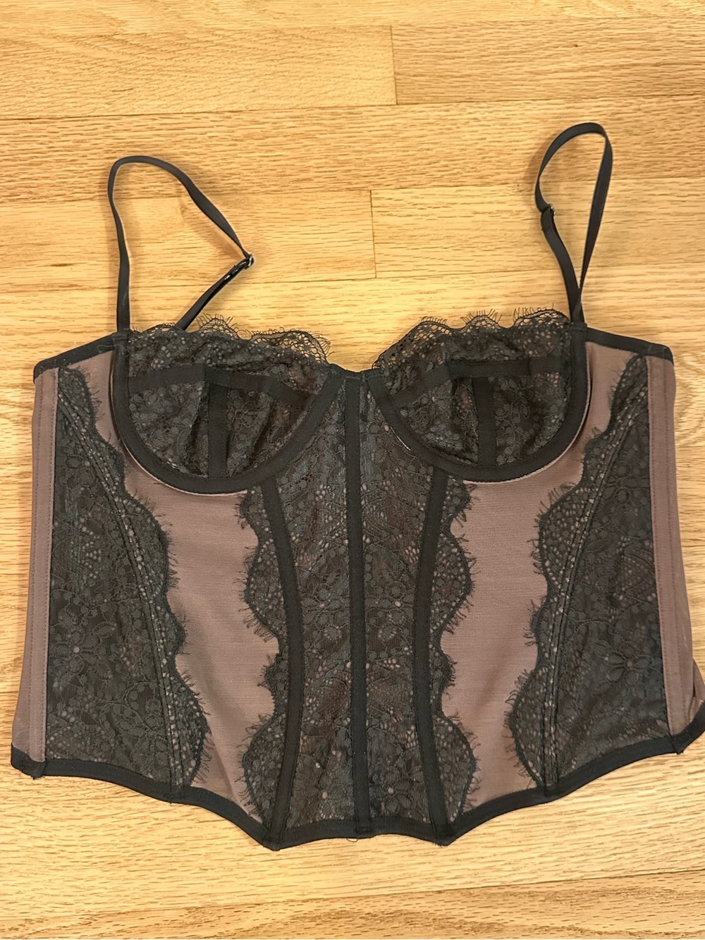 Urban Outfitters Taupe and Black Lace Bustier Crop Top